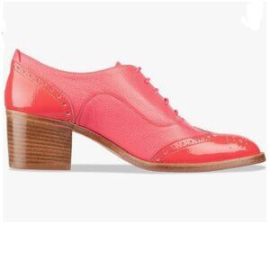 FOWT Pink Women's Perforated Lace-Up Oxfords Almond Toe Mid Chunky Heel Shoes